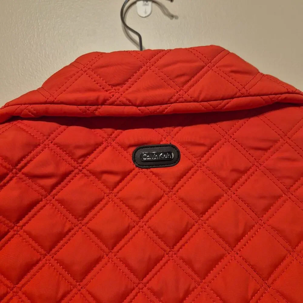 Calvin Klein XS Water Resistant Pum Persimmon Diamond Quilted Blazer Jacket NWT